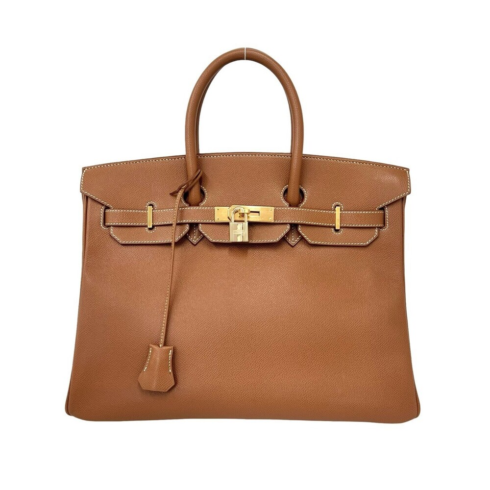 HERMES Birkin 35 Courchevel Leather Genuine Handbag Tote Bag Gold Brown 605-9